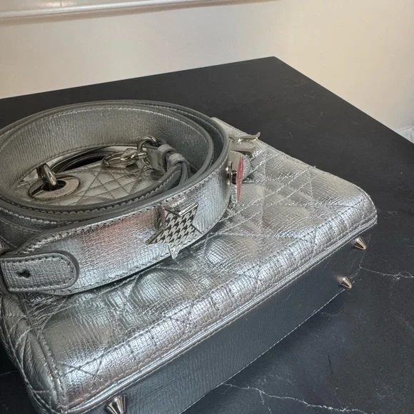 Dior Silver Mini Bag with Quilted Cannage Pattern - Picture 14 of 17